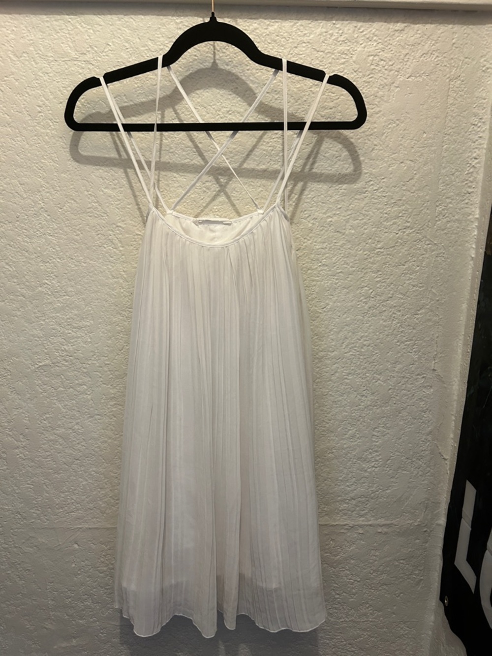 BCBGeneration White Pleated Slip Dress with Crisscross Straps